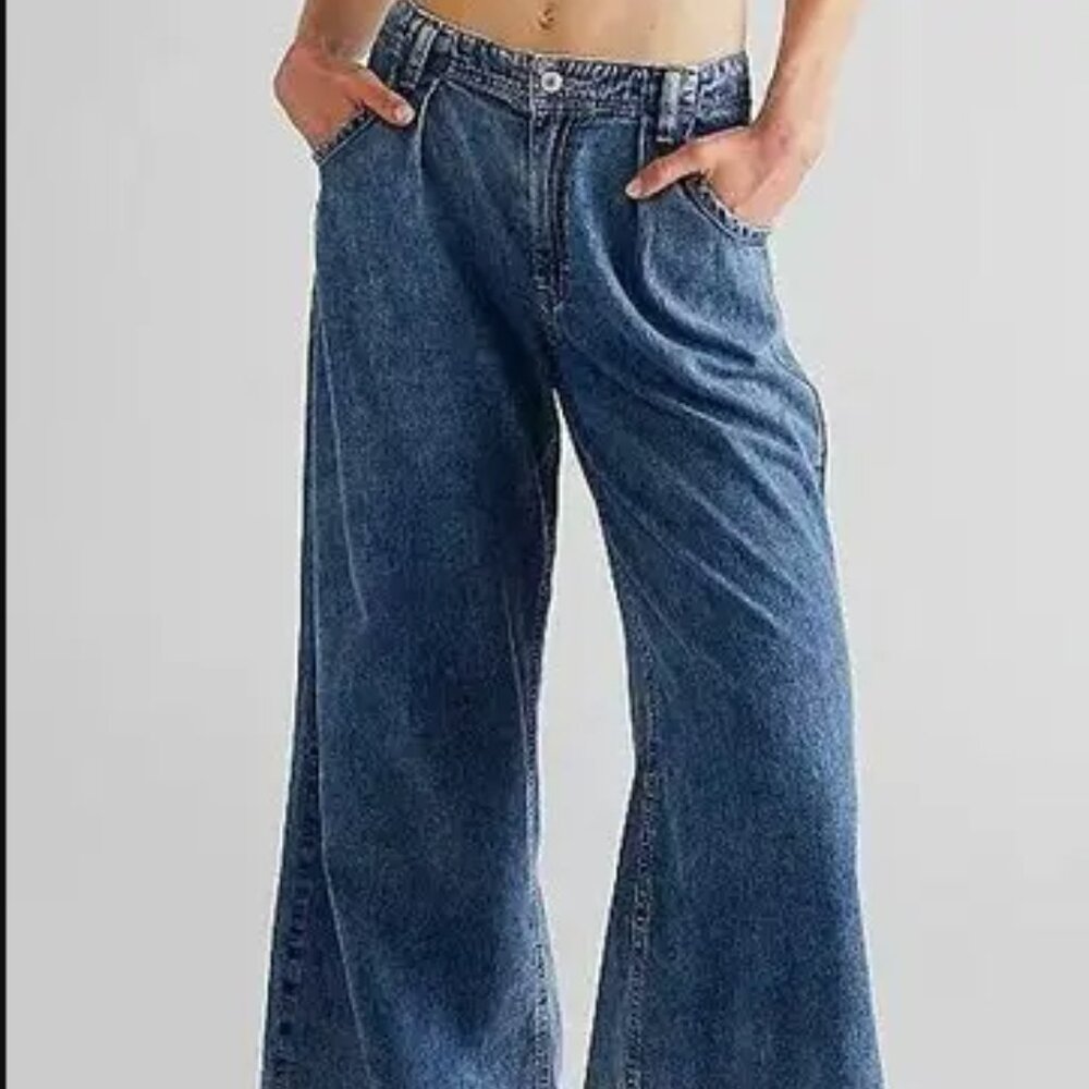 FREE PEOPLE Wide Leg Rider Denim Jeans
